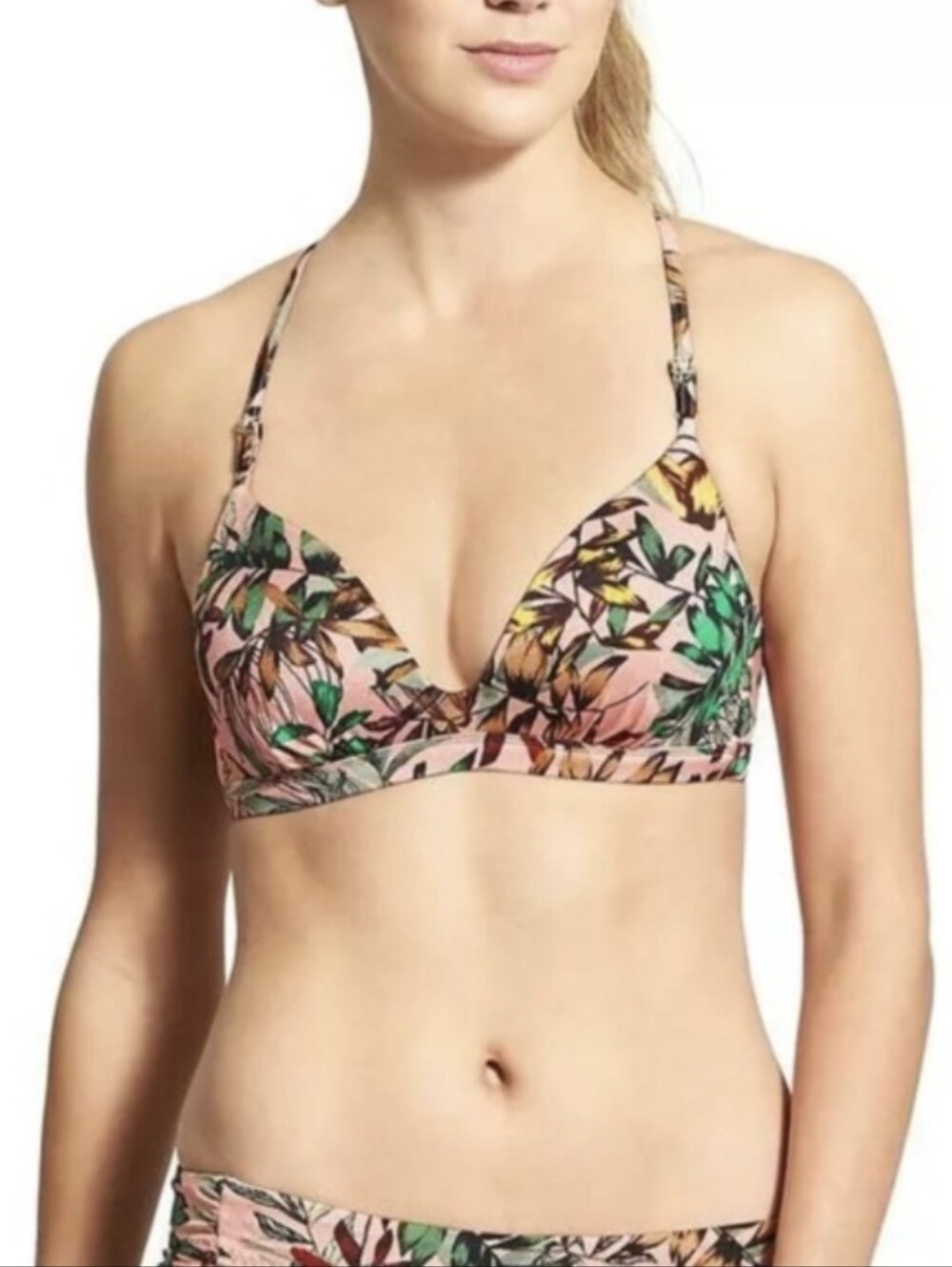 Athleta Aqualuxe Tropical Print Top, Color Pink/Green Size XS